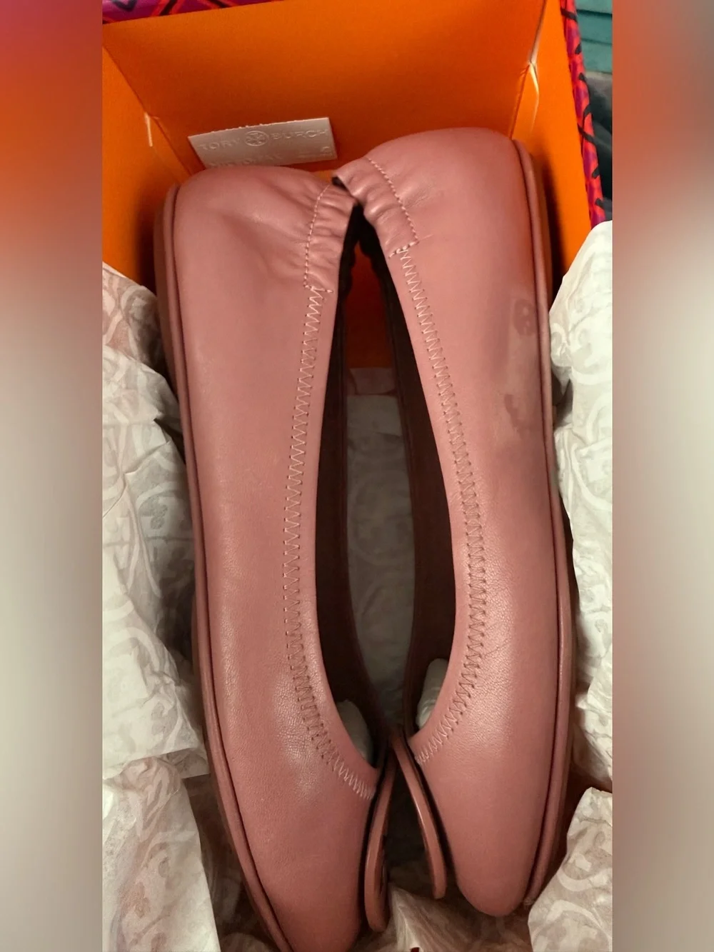 Tory Burch Minnie Travel Ballet Flats‎ Pink Magnolia Leather 6.5 Logo